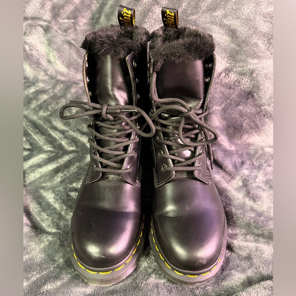 Dr Martens Faux Fur Lined Combat Boots - Picture 3 of 7